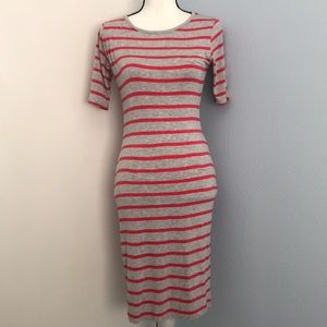 LulaRoe Julia pink/grey stripe fitted dress